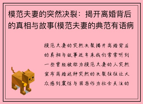 模范夫妻的突然决裂：揭开离婚背后的真相与故事(模范夫妻的典范有语病吗)