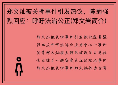 郑文灿被关押事件引发热议，陈菊强烈回应：呼吁法治公正(郑文岩简介)