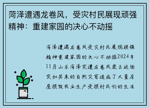 菏泽遭遇龙卷风，受灾村民展现顽强精神：重建家园的决心不动摇