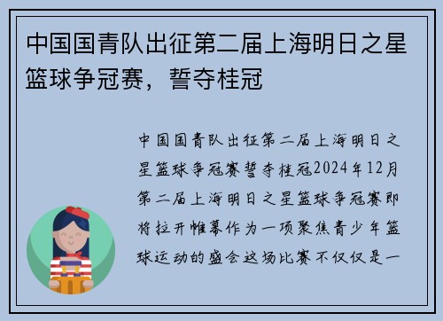 中国国青队出征第二届上海明日之星篮球争冠赛，誓夺桂冠