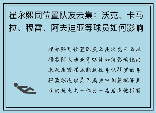 崔永熙同位置队友云集：沃克、卡马拉、穆雷、阿夫迪亚等球员如何影响他的未来表现