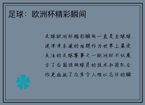 足球：欧洲杯精彩瞬间