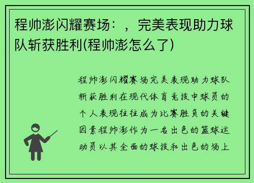 程帅澎闪耀赛场：，完美表现助力球队斩获胜利(程帅澎怎么了)